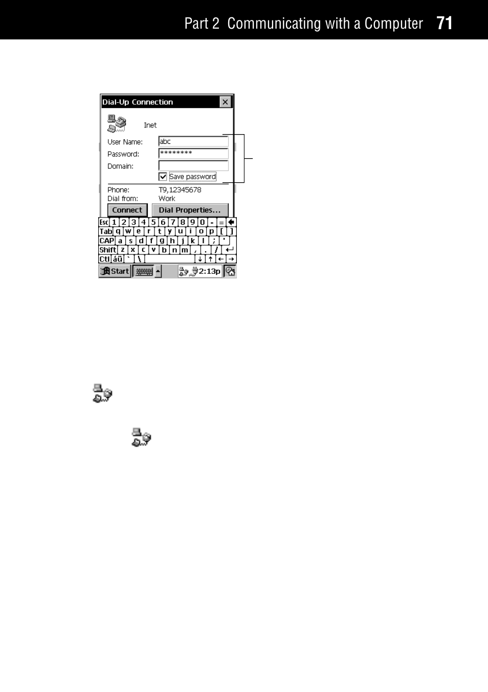 Closing a connection, Part 2 communicating with a computer | Casio Palm-size PC User Manual | Page 79 / 141