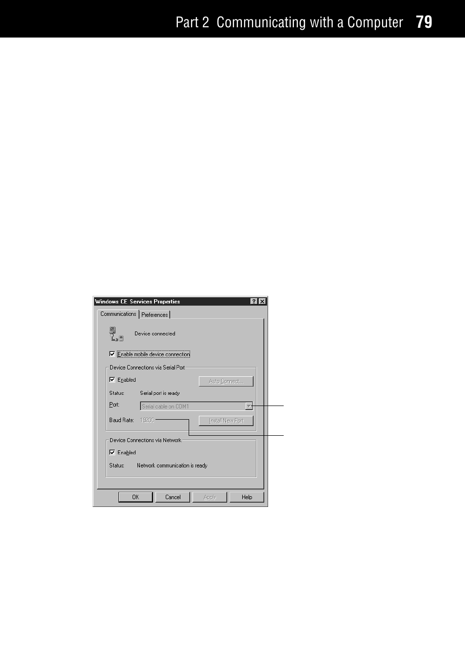 Changing communications settings, Part 2 communicating with a computer | Casio Palm-size PC User Manual | Page 87 / 141