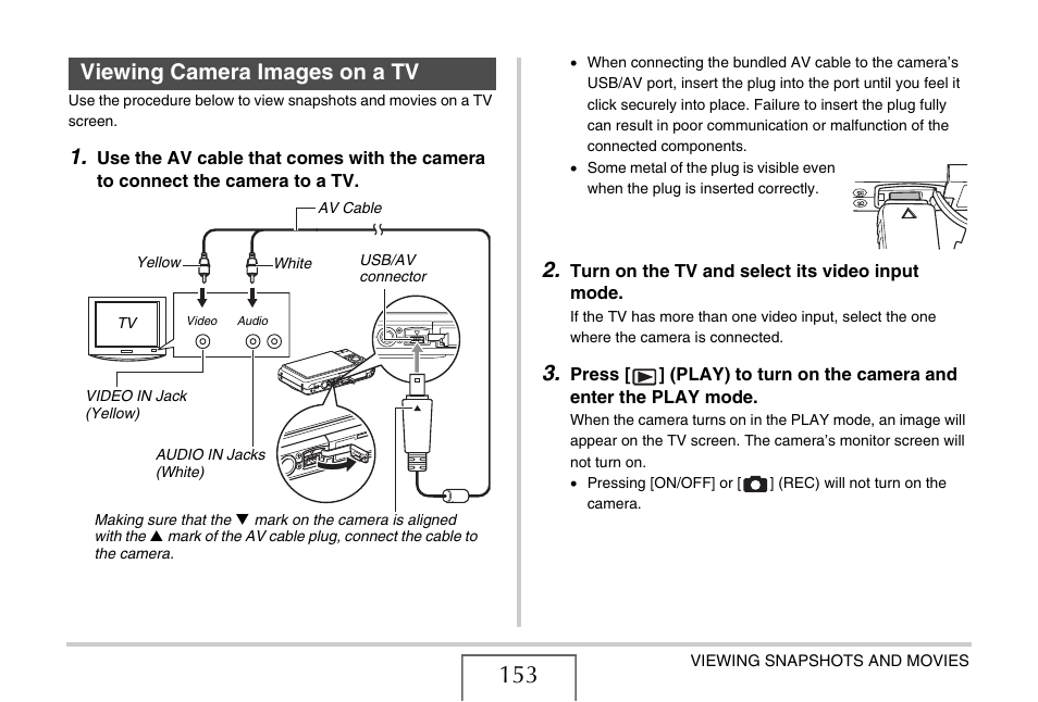 Viewing camera images on a tv | Casio EX-Z12 User Manual | Page 153 / 265