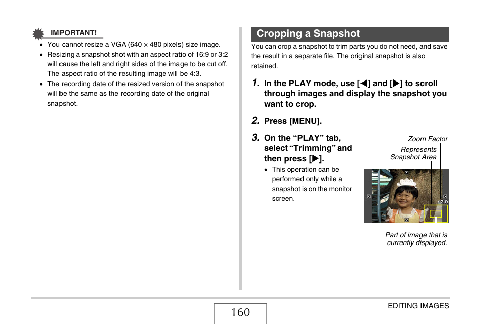 Cropping a snapshot | Casio EX-Z12 User Manual | Page 160 / 265