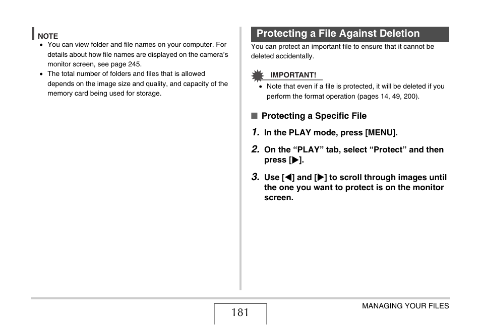 Protecting a file against deletion | Casio EX-Z12 User Manual | Page 181 / 265