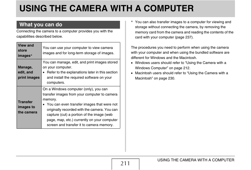 Using the camera with a computer, What you can do | Casio EX-Z12 User Manual | Page 211 / 265