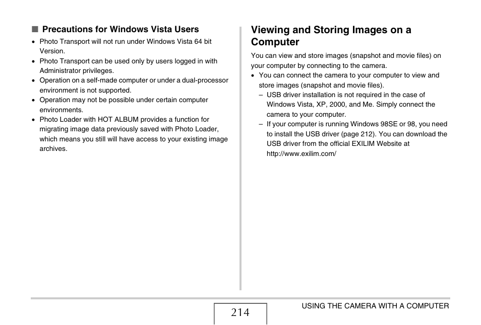 Viewing and storing images on a computer | Casio EX-Z12 User Manual | Page 214 / 265