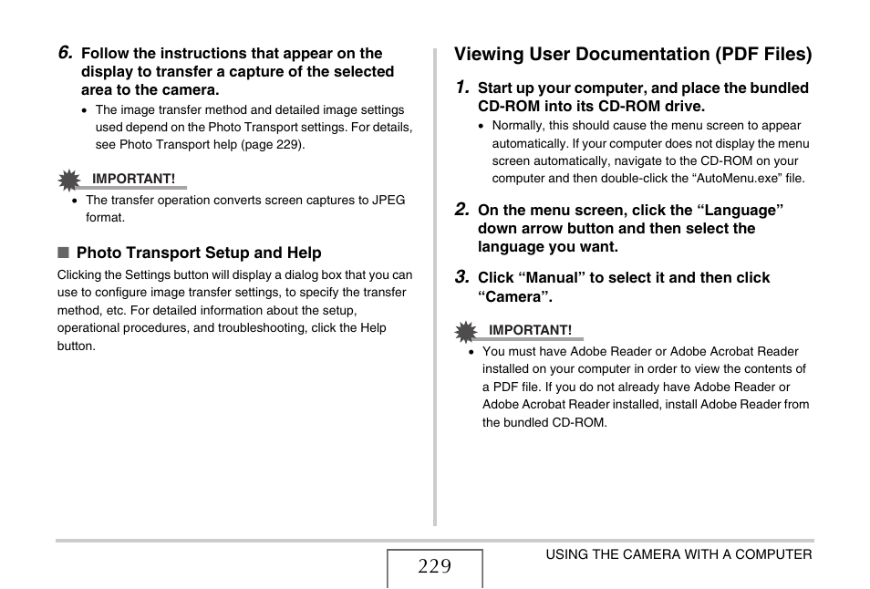 Viewing user documentation (pdf files), Viewing user documentation (pdf files) 1 | Casio EX-Z12 User Manual | Page 229 / 265