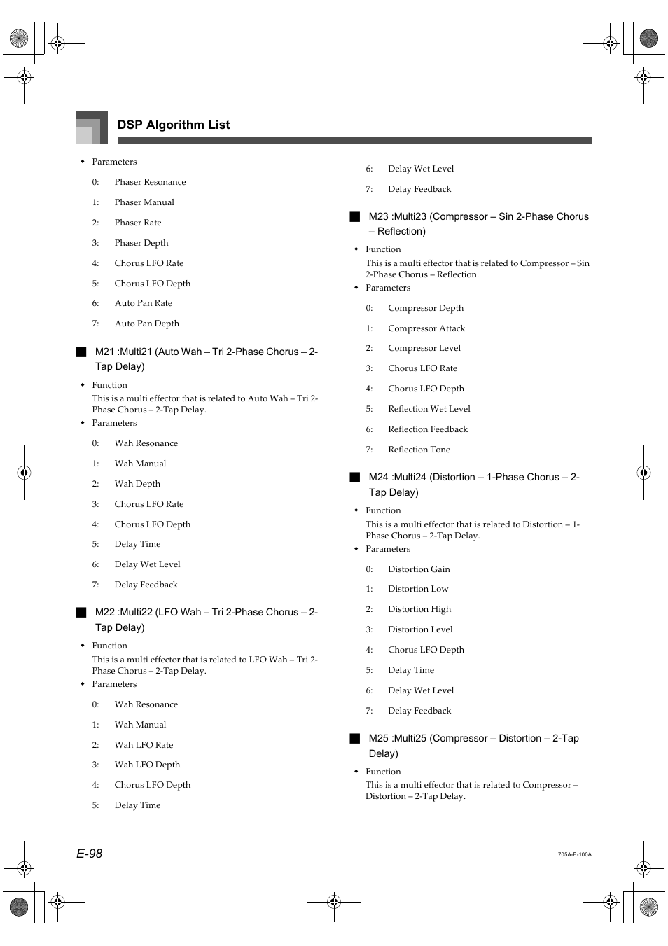 Dsp algorithm list e-98 | Casio CTK-691 User Manual | Page 100 / 122