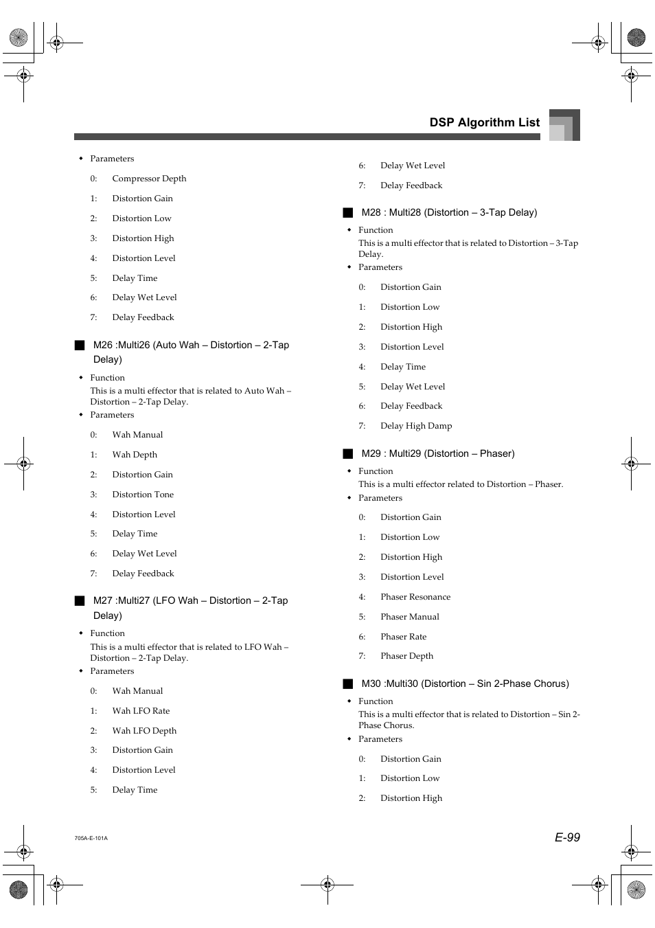 E-99 dsp algorithm list | Casio CTK-691 User Manual | Page 101 / 122