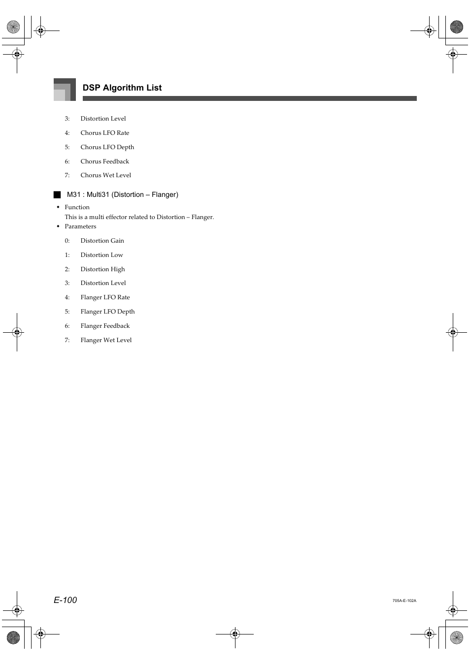 Dsp algorithm list e-100 | Casio CTK-691 User Manual | Page 102 / 122