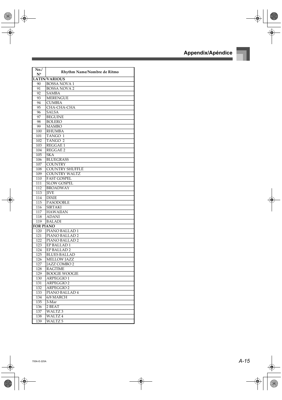 A-15 appendix/apéndice | Casio CTK-691 User Manual | Page 117 / 122