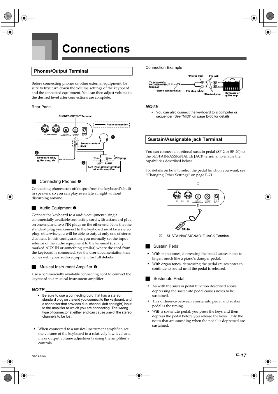 Connections, E-17 | Casio CTK-691 User Manual | Page 19 / 122