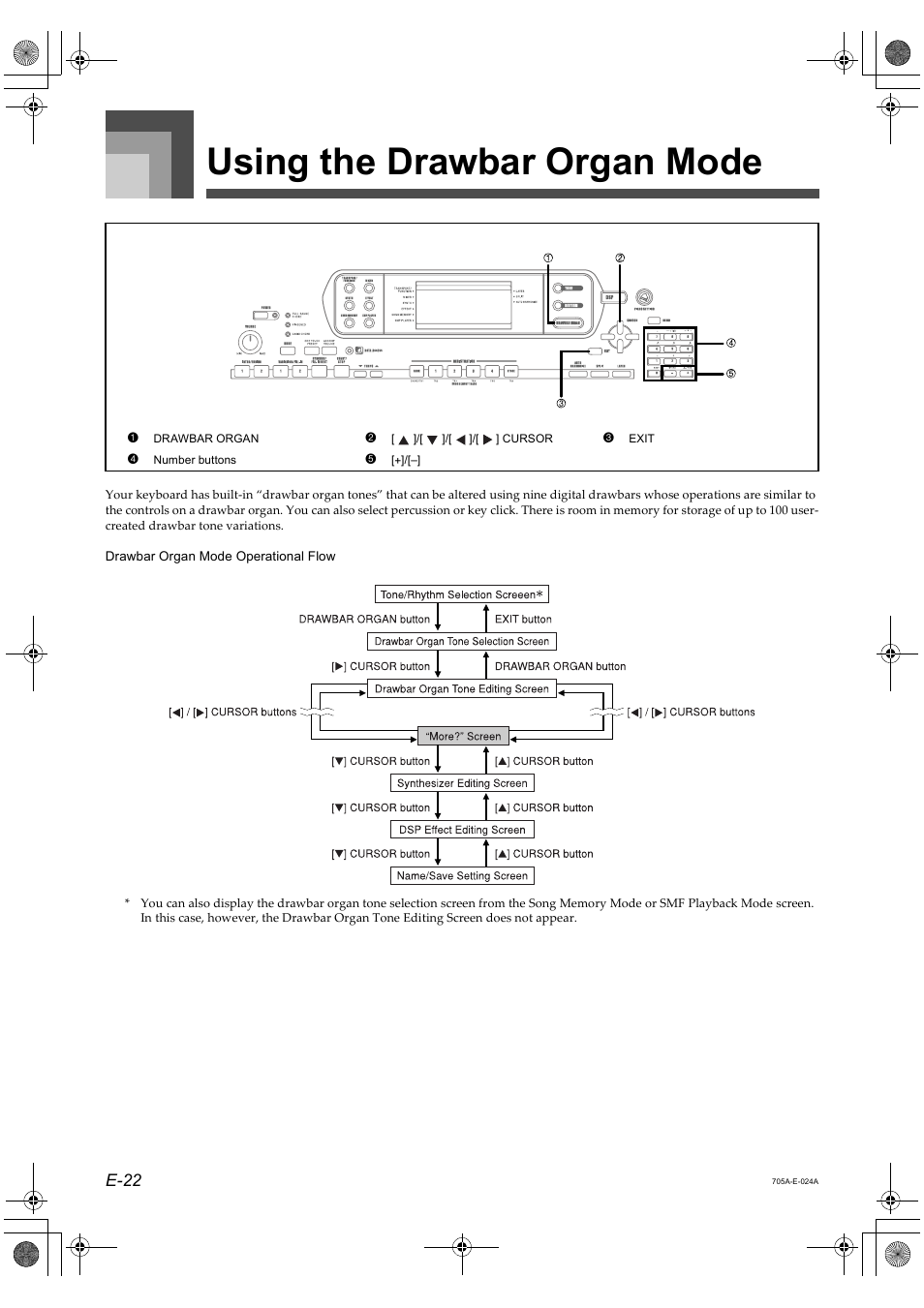 Using the drawbar organ mode, E-22 | Casio CTK-691 User Manual | Page 24 / 122
