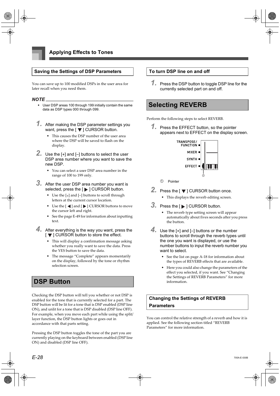 Dsp button, Selecting reverb | Casio CTK-691 User Manual | Page 30 / 122