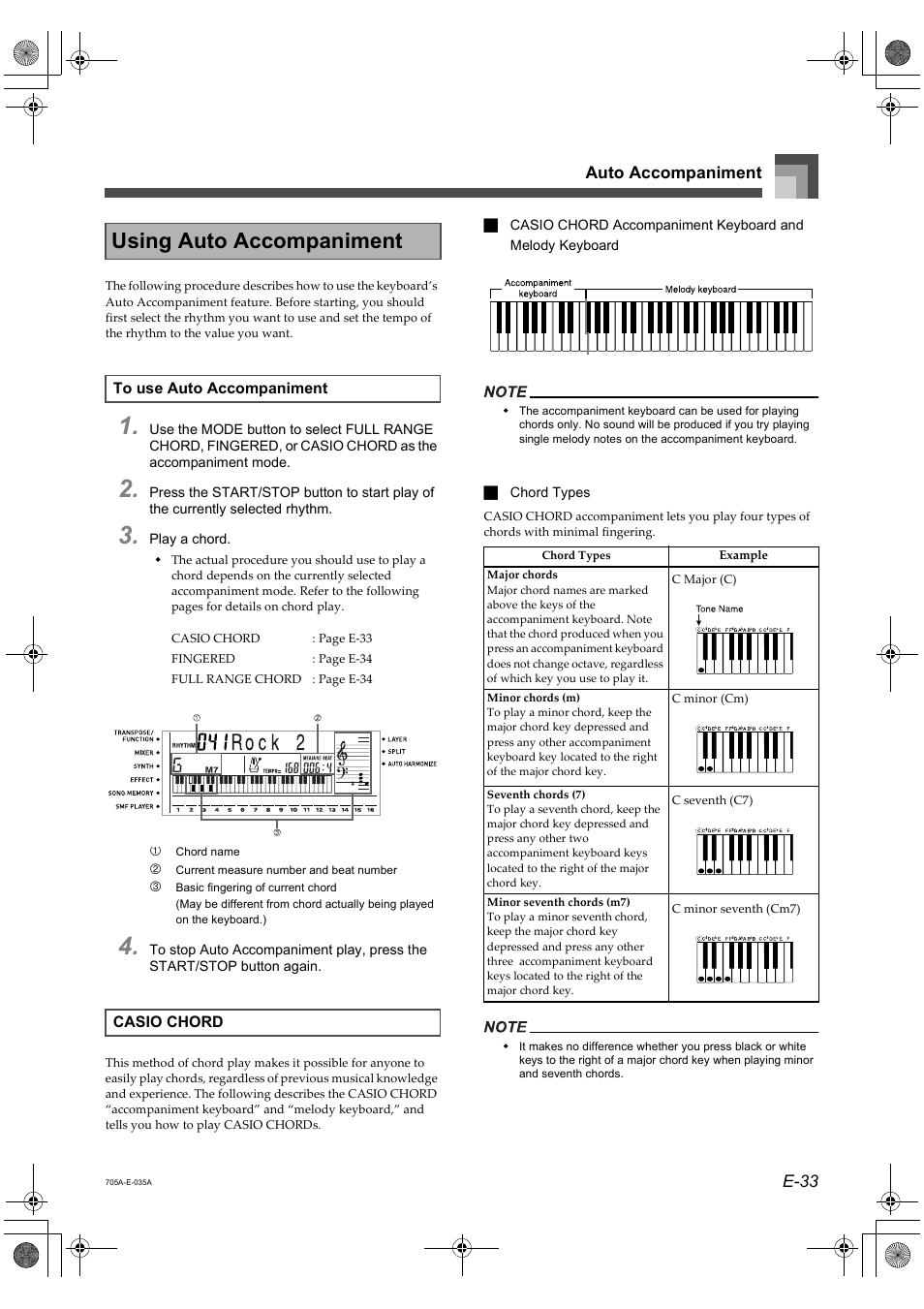 Using auto accompaniment | Casio CTK-691 User Manual | Page 35 / 122