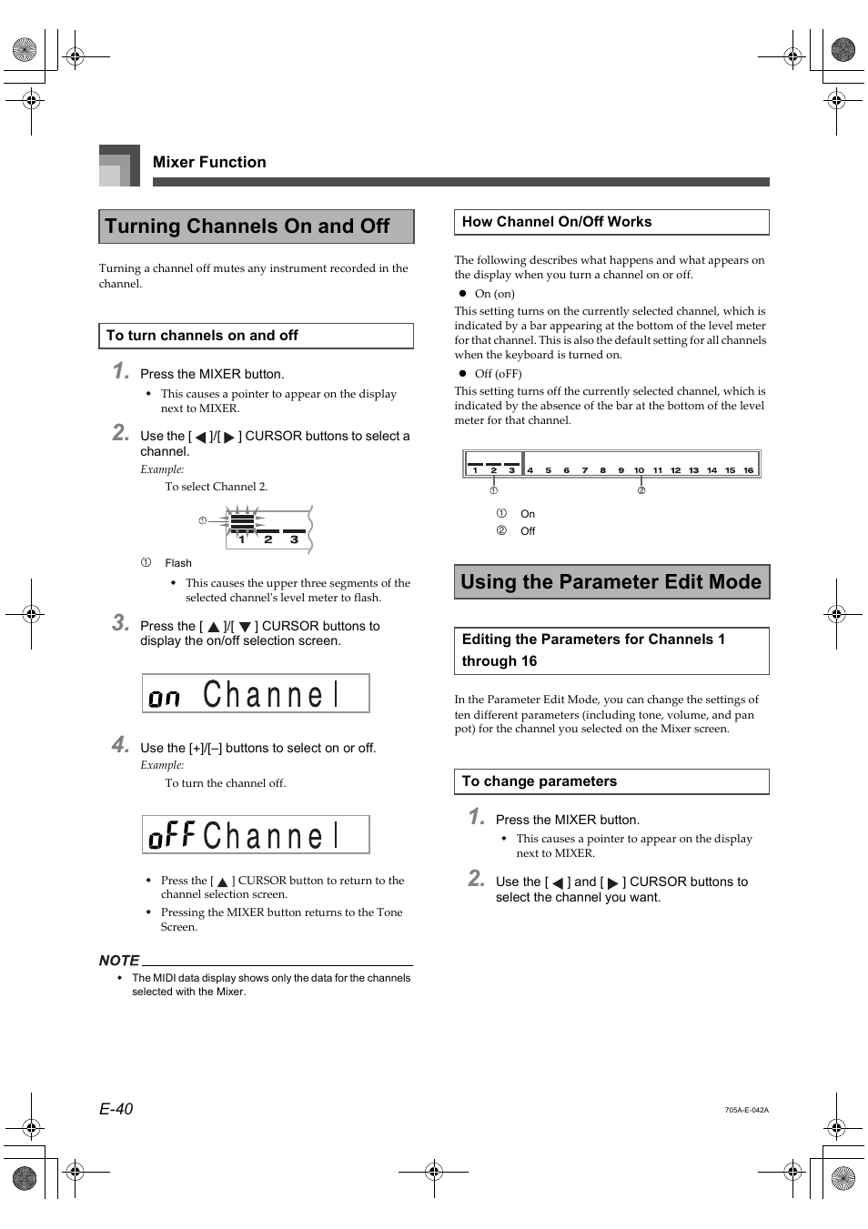 Turning channels on and off, Using the parameter edit mode | Casio CTK-691 User Manual | Page 42 / 122