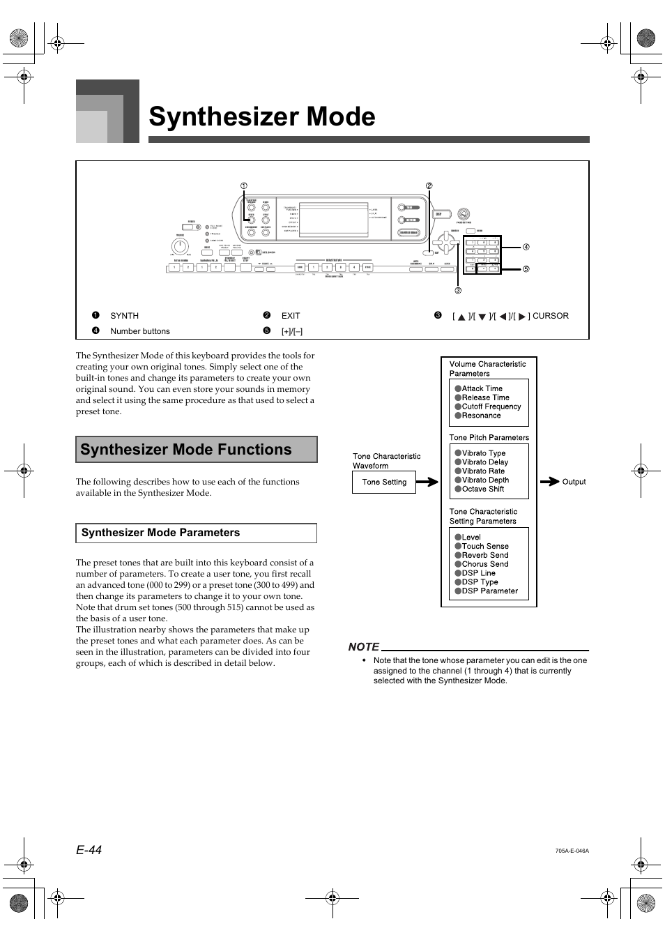 Synthesizer mode, Synthesizer mode functions | Casio CTK-691 User Manual | Page 46 / 122