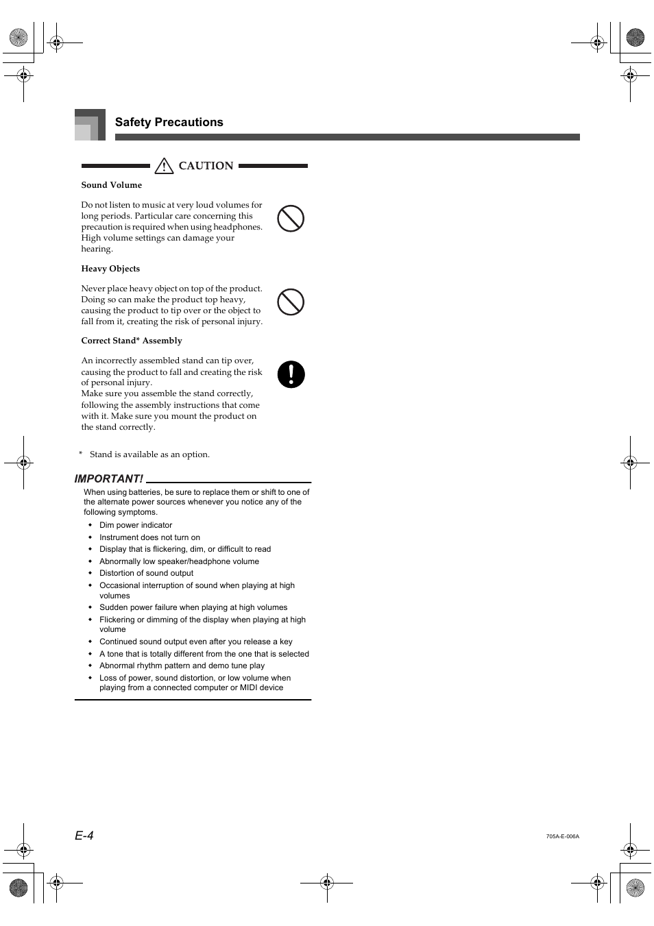 Safety precautions e-4 | Casio CTK-691 User Manual | Page 6 / 122
