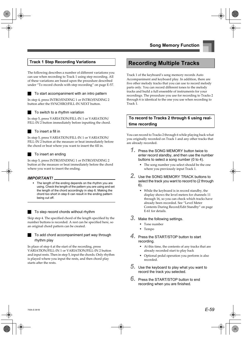 Recording multiple tracks | Casio CTK-691 User Manual | Page 61 / 122