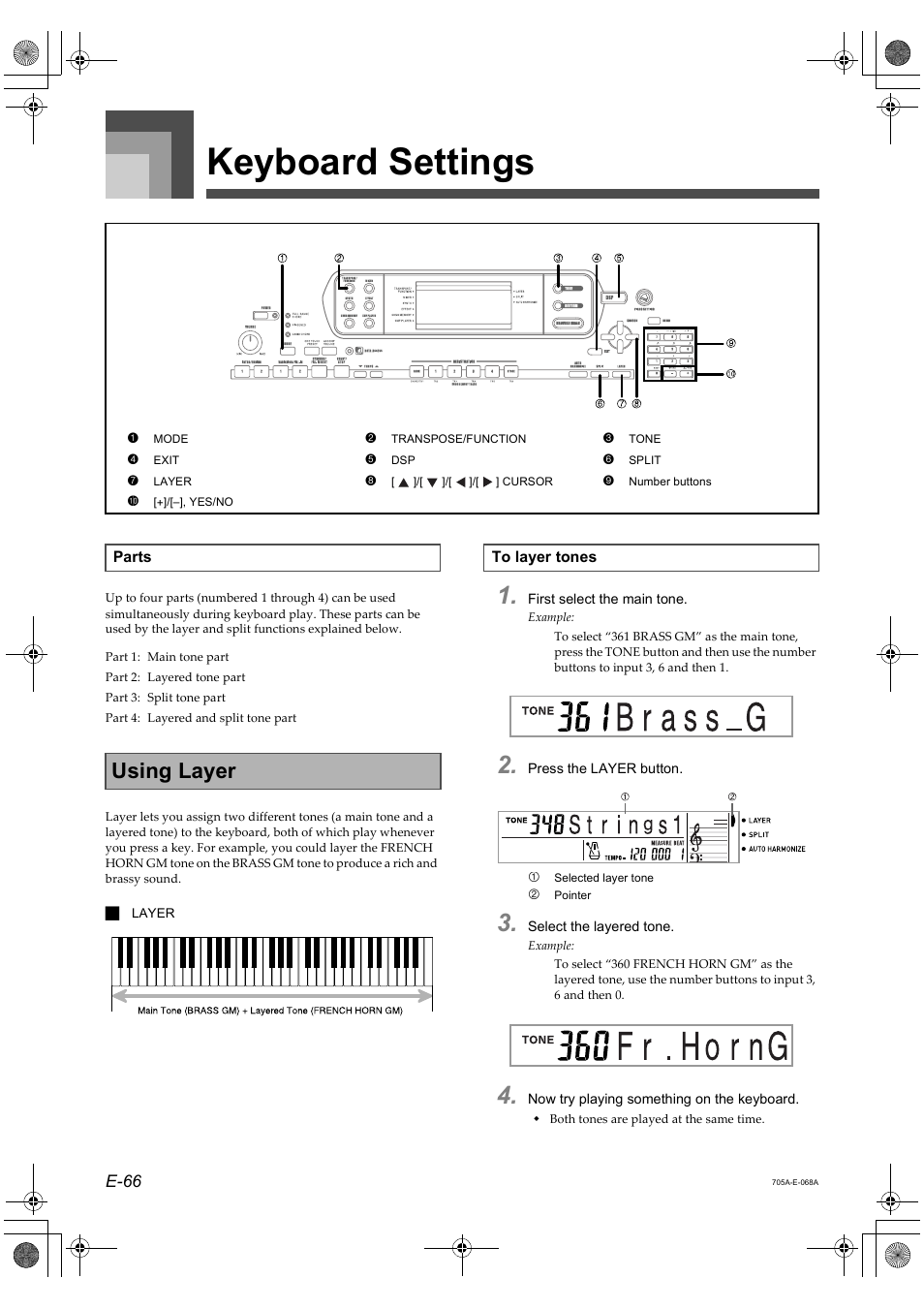 Keyboard settings, Using layer | Casio CTK-691 User Manual | Page 68 / 122