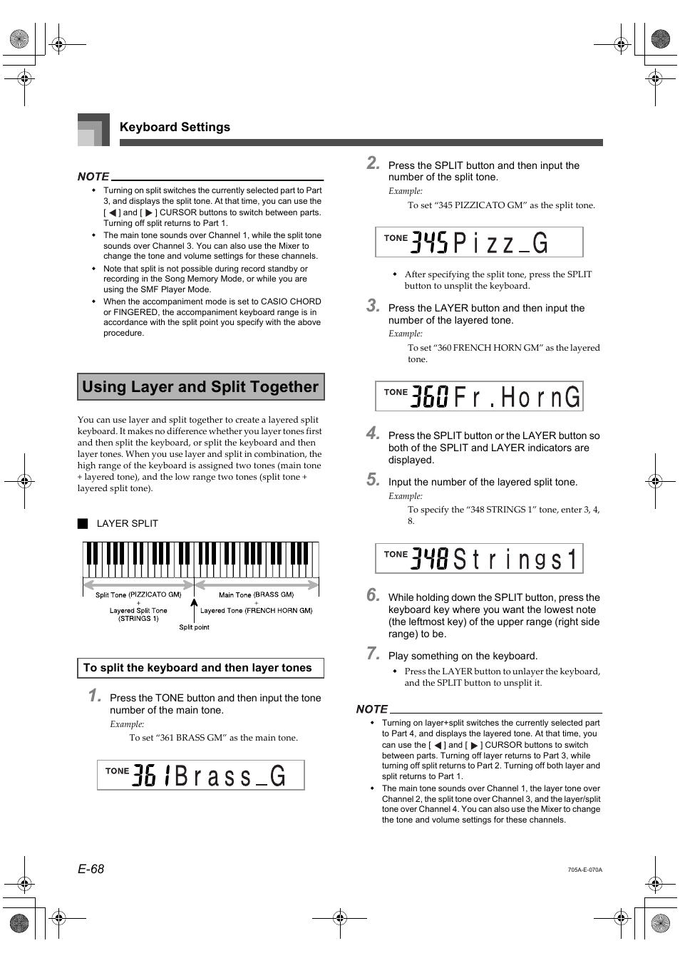 Using layer and split together | Casio CTK-691 User Manual | Page 70 / 122