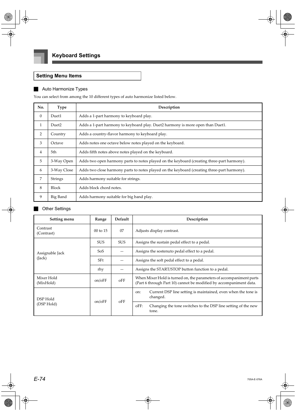 Keyboard settings e-74 | Casio CTK-691 User Manual | Page 76 / 122