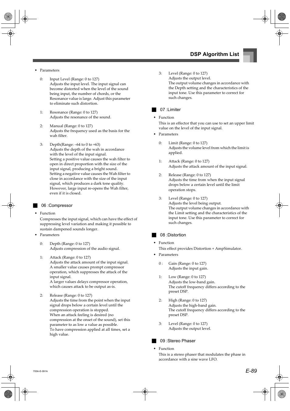 E-89 dsp algorithm list | Casio CTK-691 User Manual | Page 91 / 122