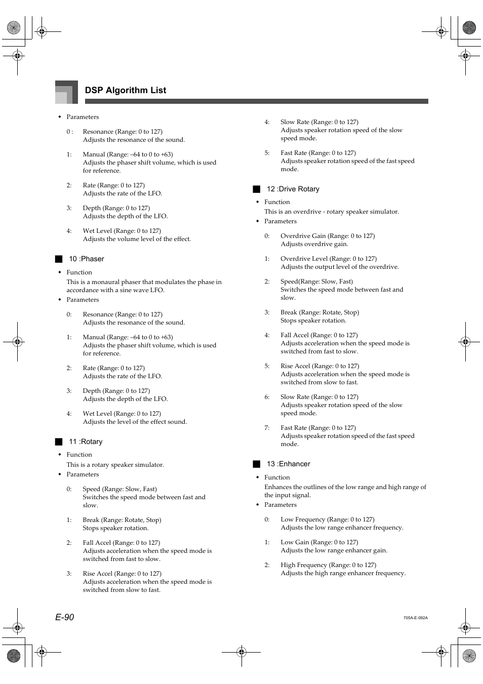 Dsp algorithm list e-90 | Casio CTK-691 User Manual | Page 92 / 122