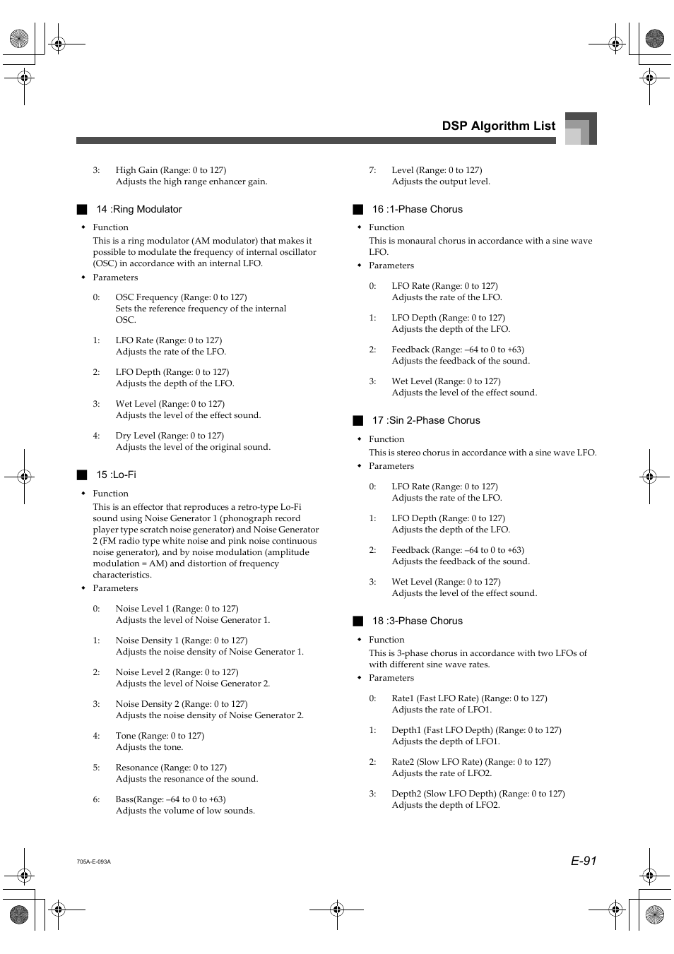E-91 dsp algorithm list | Casio CTK-691 User Manual | Page 93 / 122