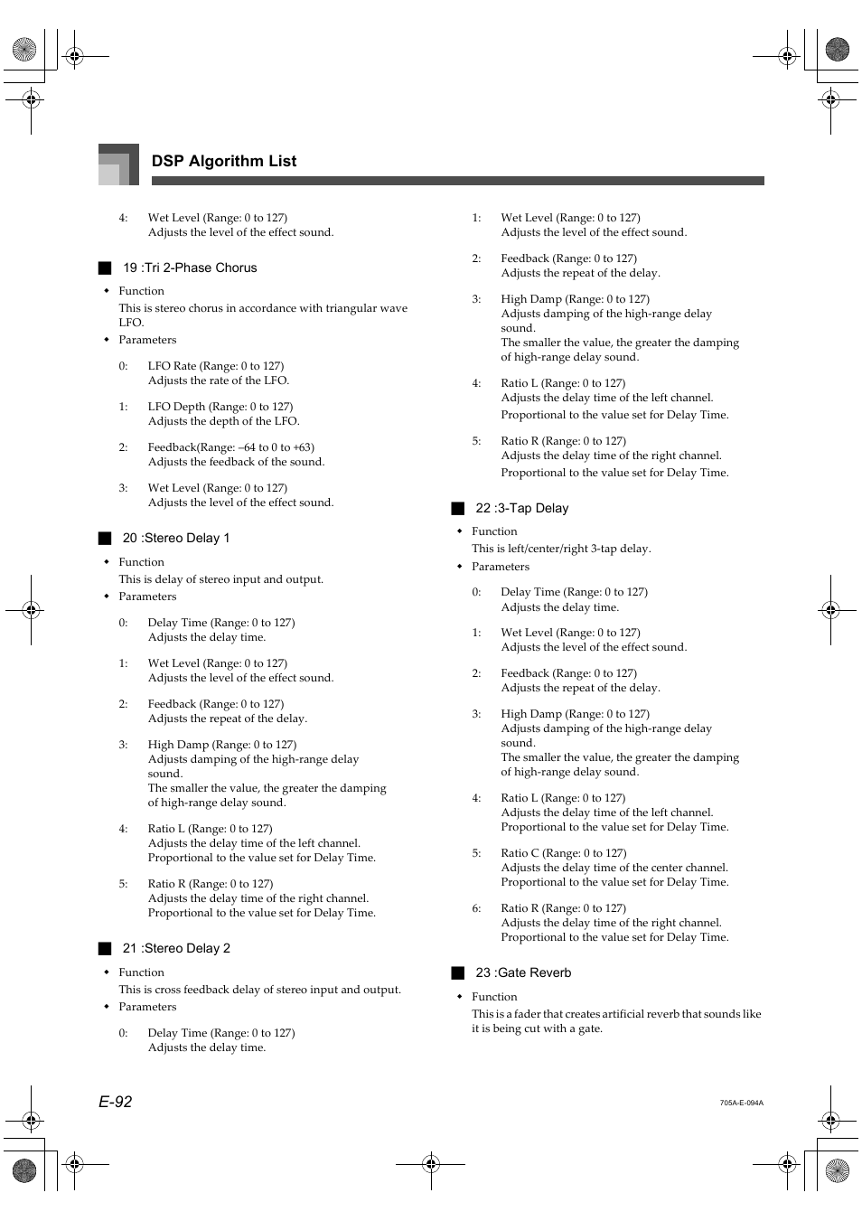 Dsp algorithm list e-92 | Casio CTK-691 User Manual | Page 94 / 122