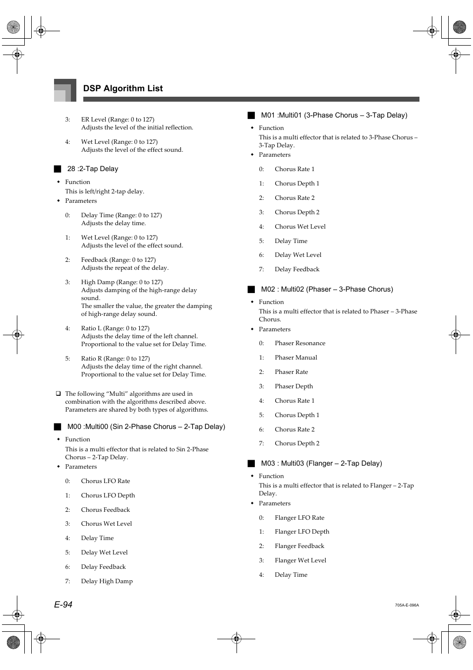 Dsp algorithm list e-94 | Casio CTK-691 User Manual | Page 96 / 122