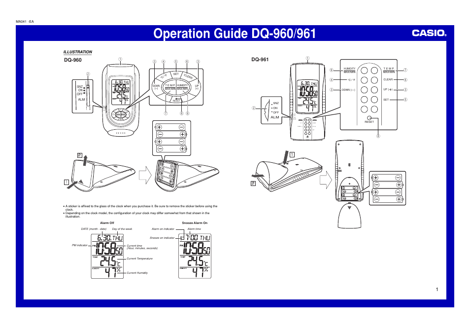 Casio DQ-961 User Manual | 3 pages