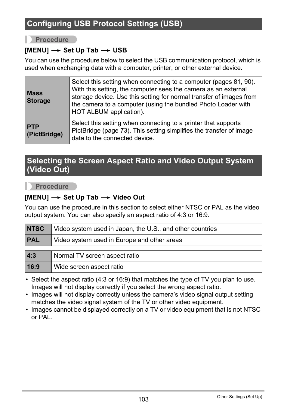 Configuring usb protocol settings (usb) | Casio EX-Z155 User Manual | Page 103 / 137