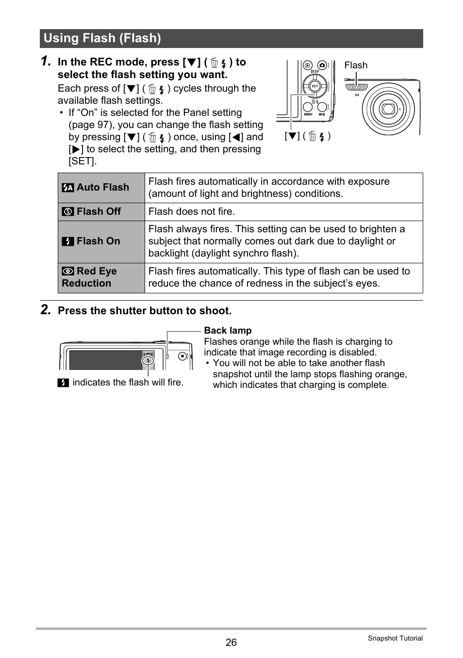 Using flash (flash) | Casio EX-Z155 User Manual | Page 26 / 137
