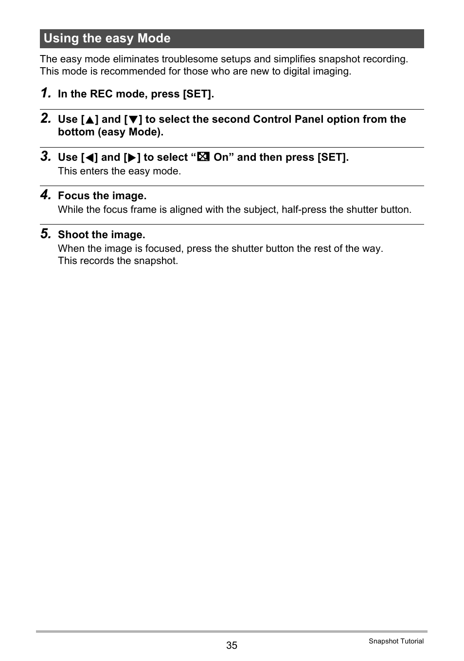 Using the easy mode | Casio EX-Z155 User Manual | Page 35 / 137