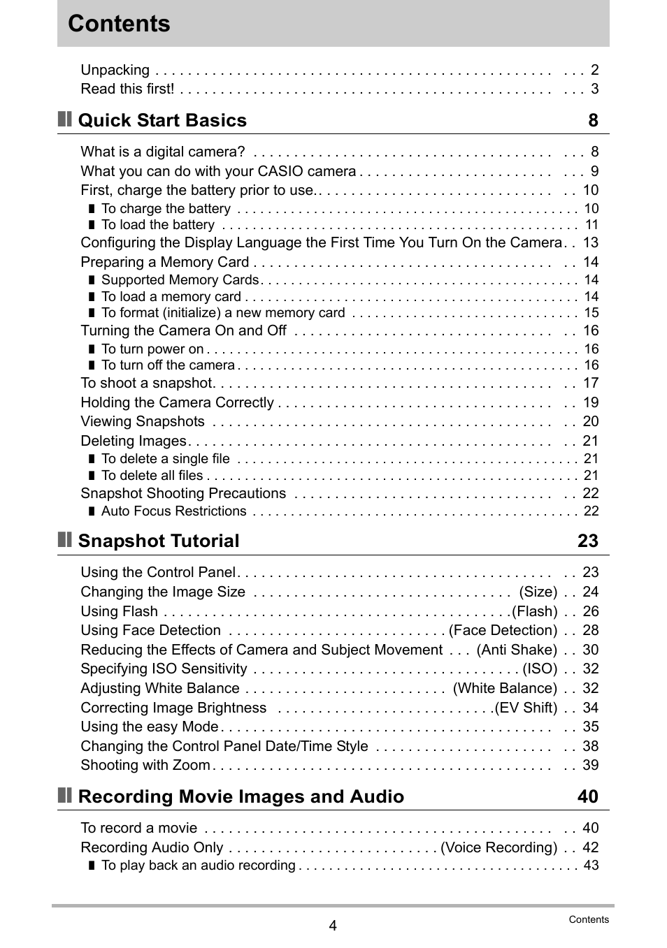 Casio EX-Z155 User Manual | Page 4 / 137