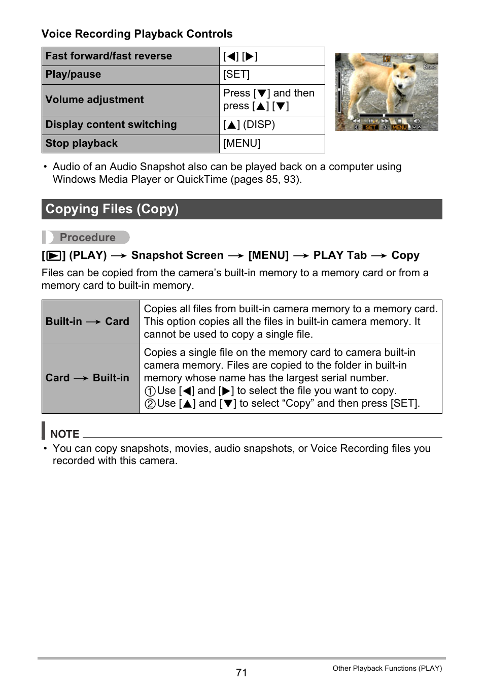 Copying files (copy) | Casio EX-Z155 User Manual | Page 71 / 137