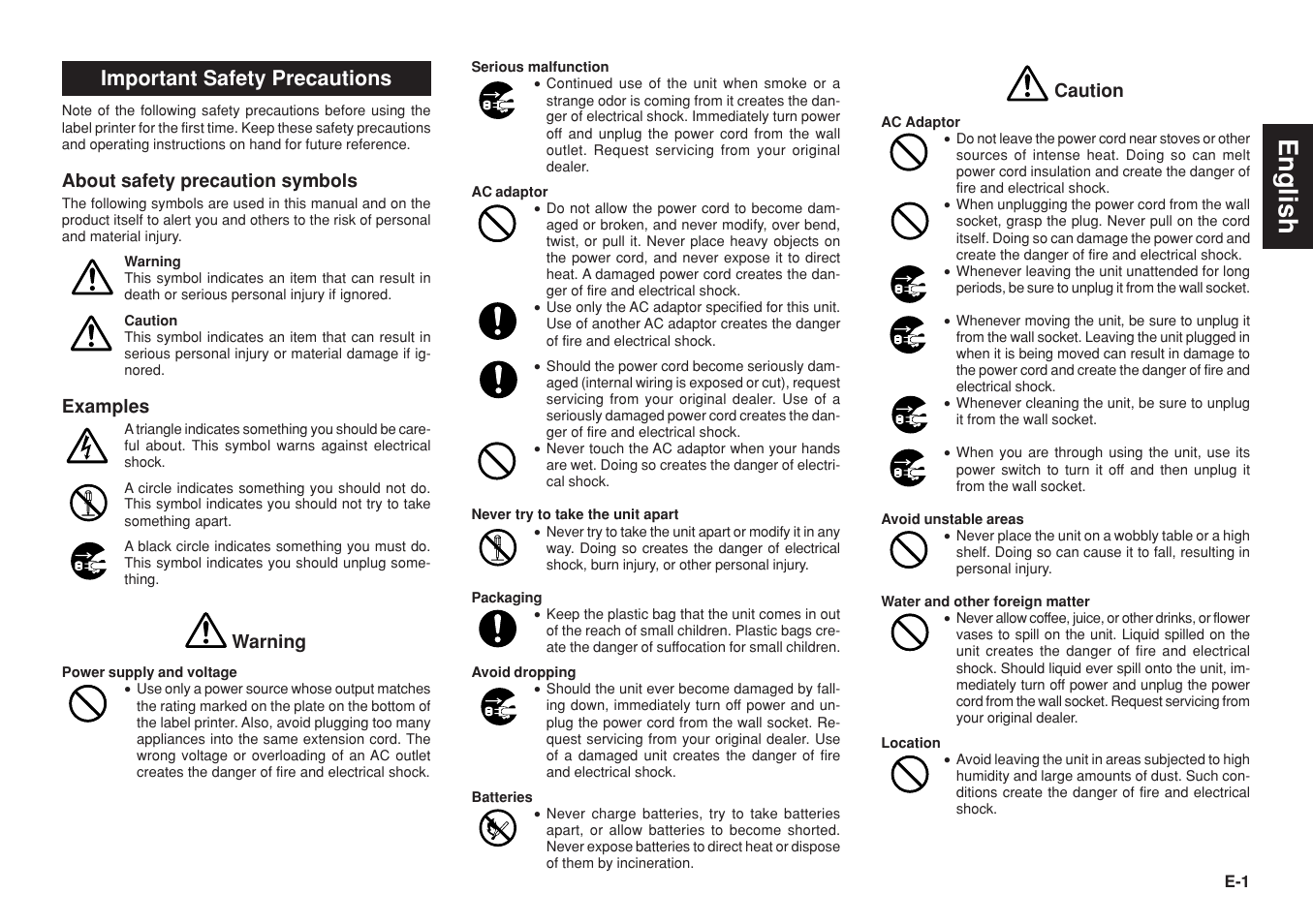 English, Important safety precautions | Casio KL-8100 User Manual | Page 2 / 31