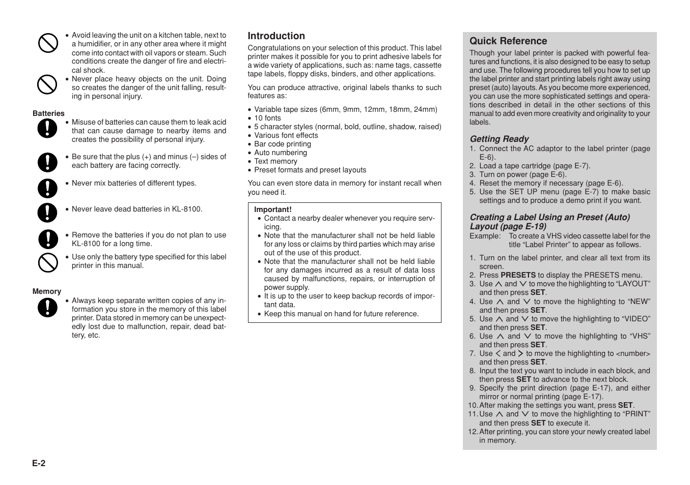 Casio KL-8100 User Manual | Page 3 / 31