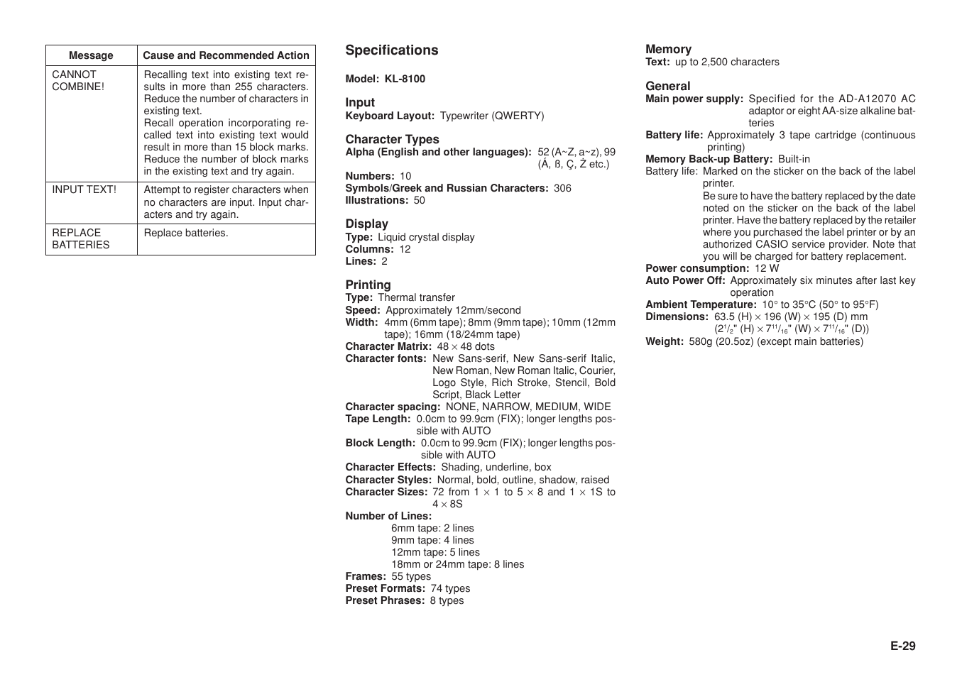 Casio KL-8100 User Manual | Page 30 / 31