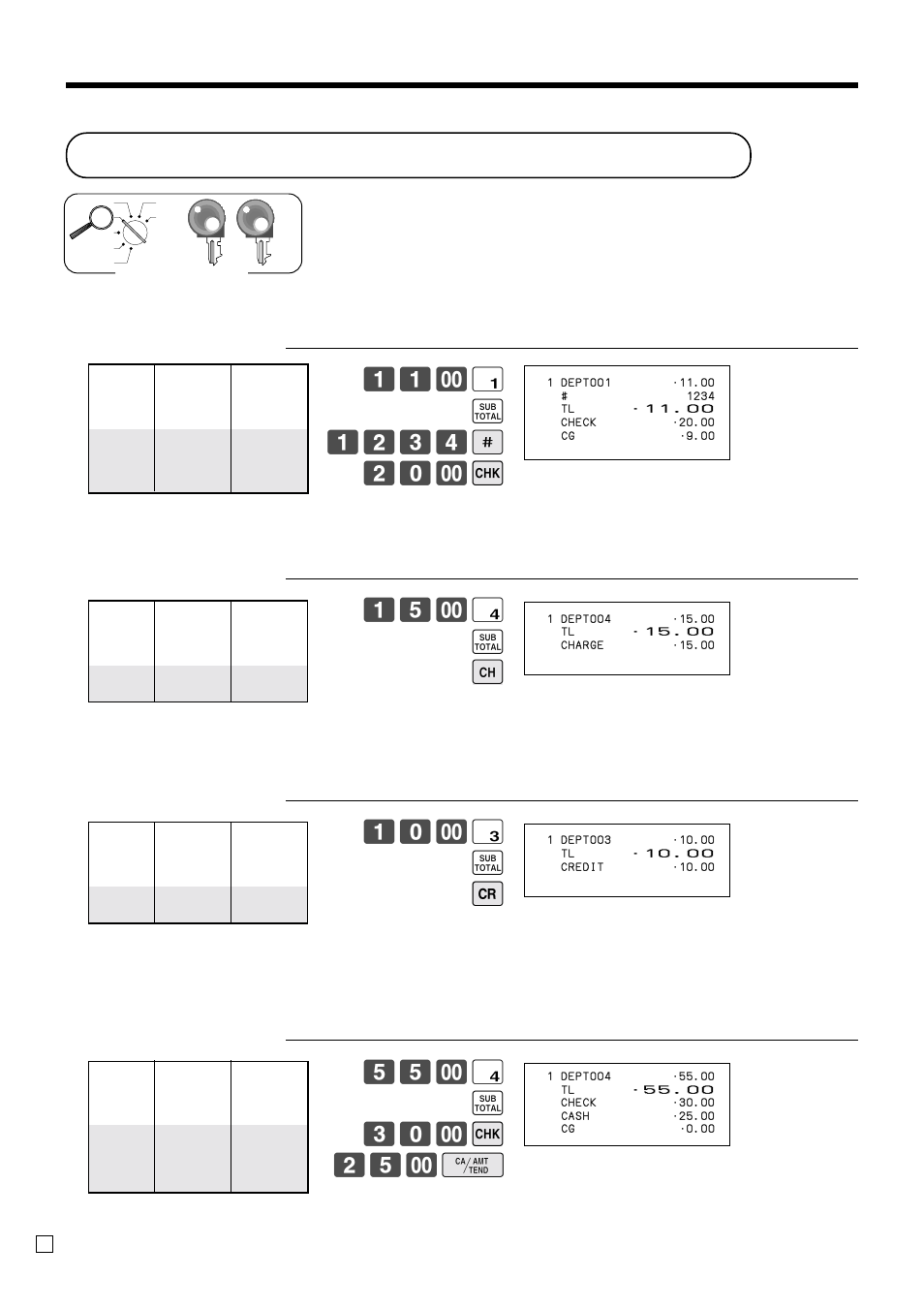Registering credit and check payments, Basic operations and setups, $ s 30- k 25- f | $ s h, # s c | Casio SE-S300 User Manual | Page 38 / 98