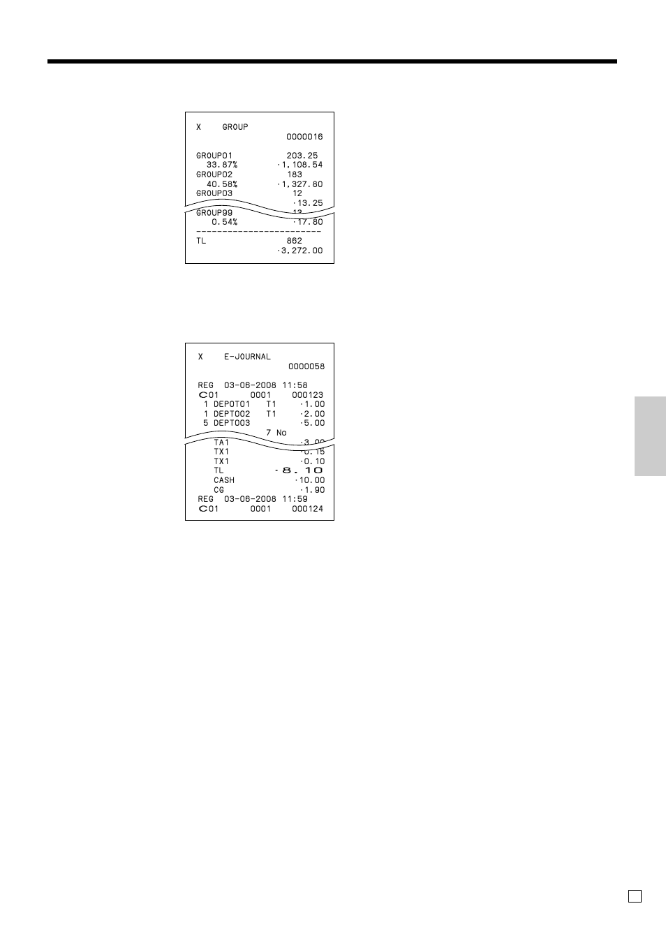 Ad v anced operations and setups, Group report electronic journal report | Casio SE-S300 User Manual | Page 81 / 98