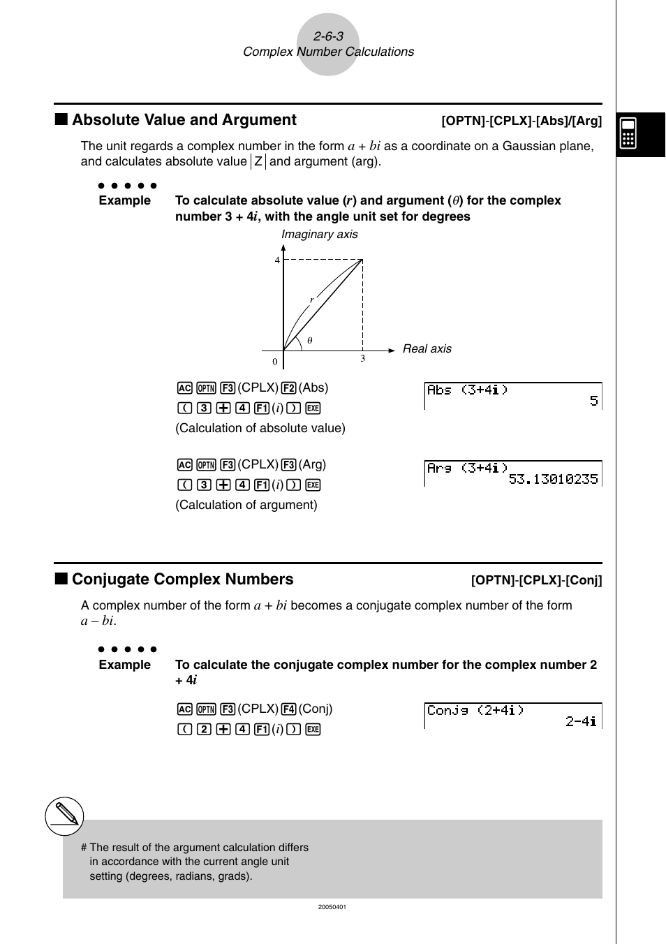 Kk absolute value and argument, Kk conjugate complex numbers | Casio fx-9860G SD User Manual | Page 110 / 596