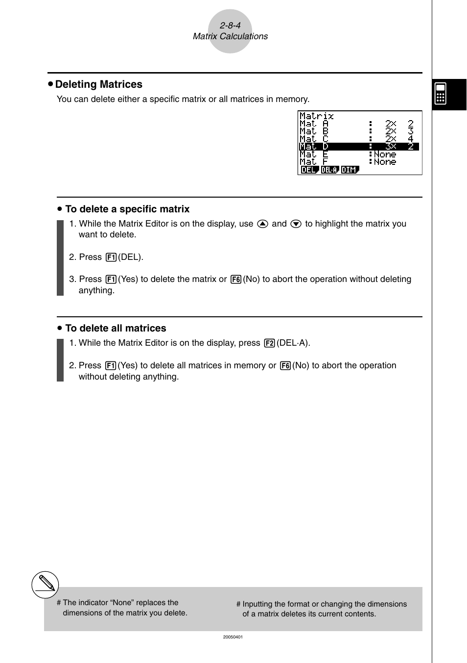 Deleting matrices | Casio fx-9860G SD User Manual | Page 121 / 596