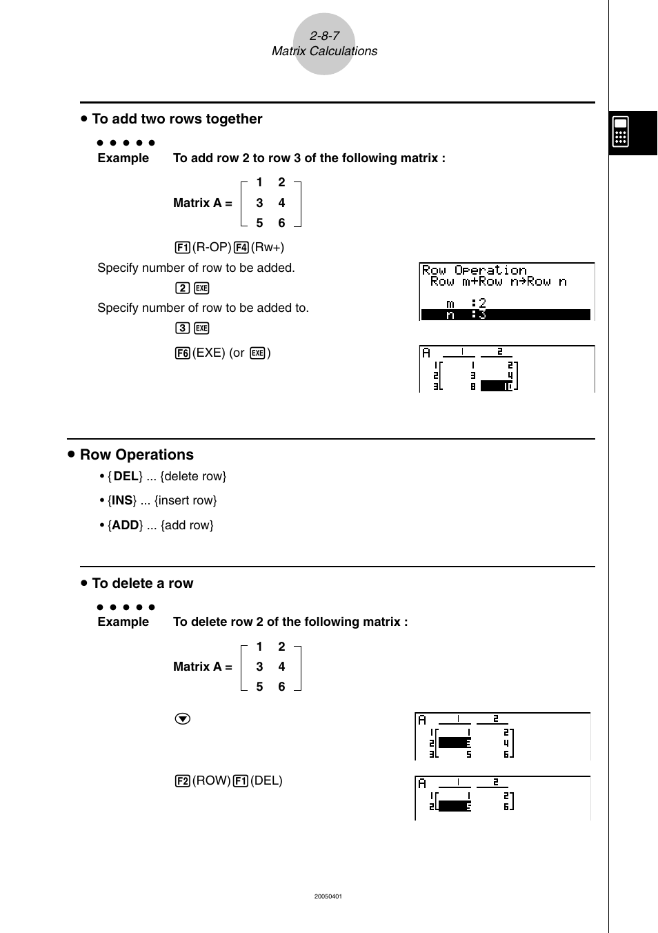 Row operations | Casio fx-9860G SD User Manual | Page 124 / 596