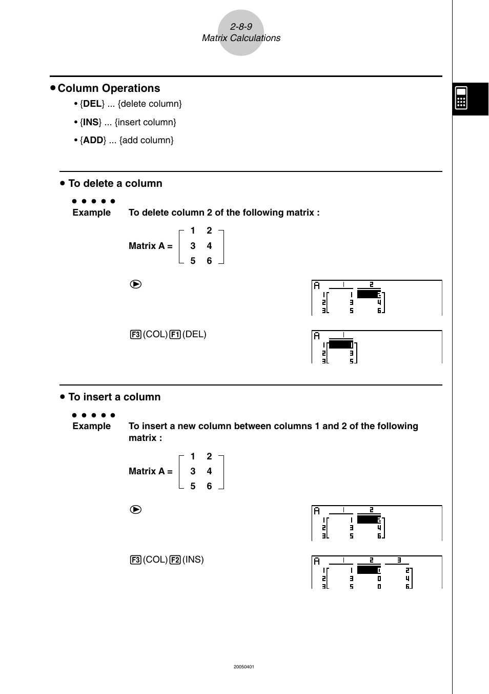 Column operations | Casio fx-9860G SD User Manual | Page 126 / 596