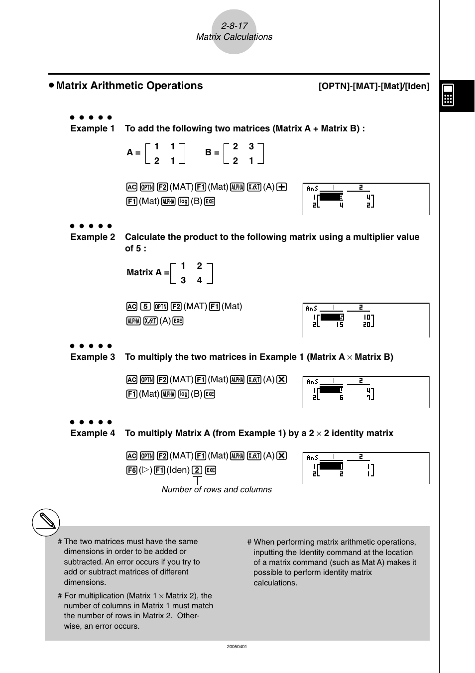 Matrix arithmetic operations | Casio fx-9860G SD User Manual | Page 134 / 596