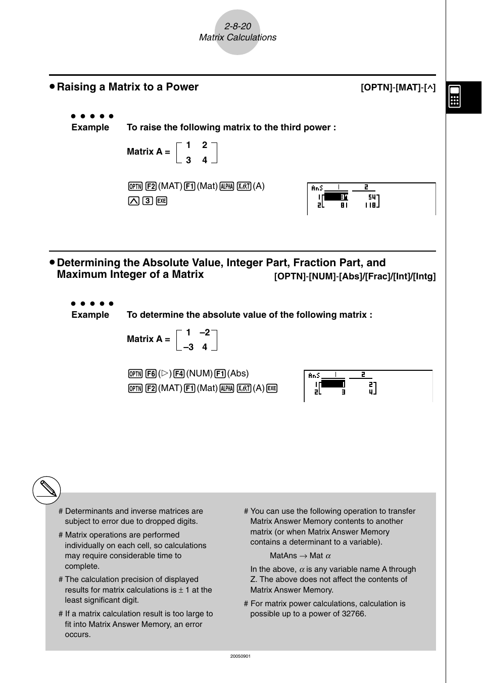 Raising a matrix to a power | Casio fx-9860G SD User Manual | Page 137 / 596