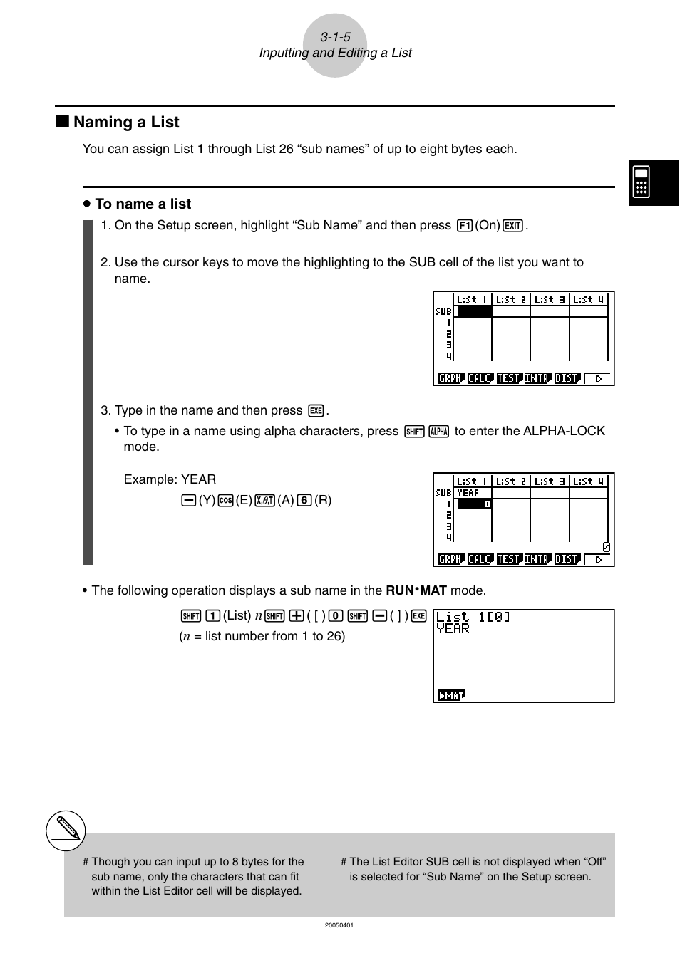 Kk naming a list | Casio fx-9860G SD User Manual | Page 145 / 596