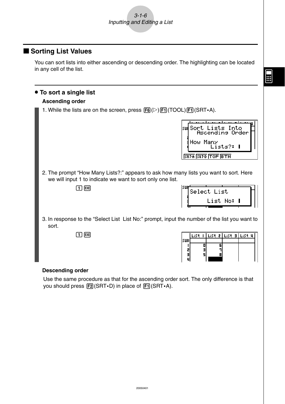 Kk sorting list values | Casio fx-9860G SD User Manual | Page 146 / 596