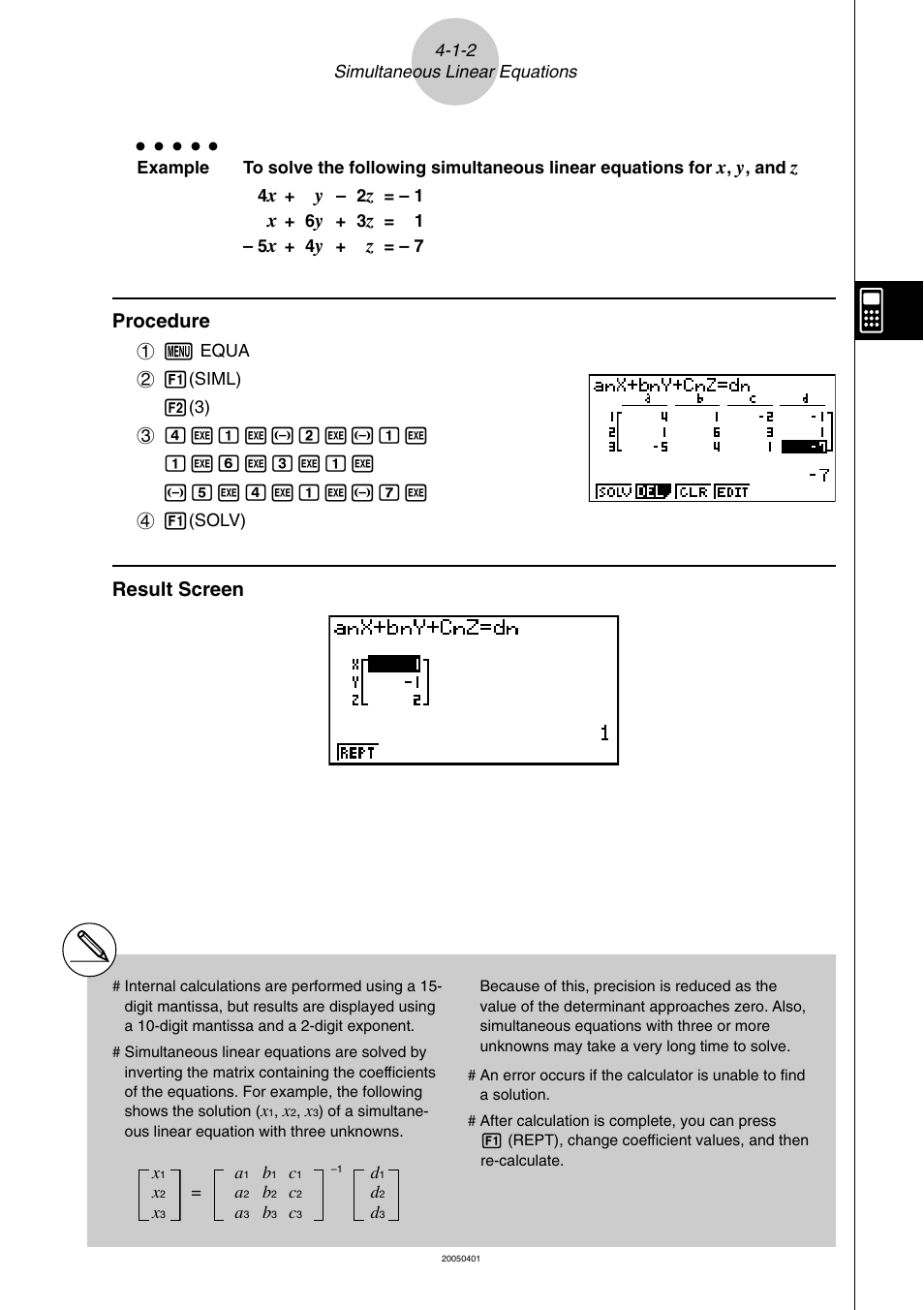 Procedure, Result screen | Casio fx-9860G SD User Manual | Page 165 / 596