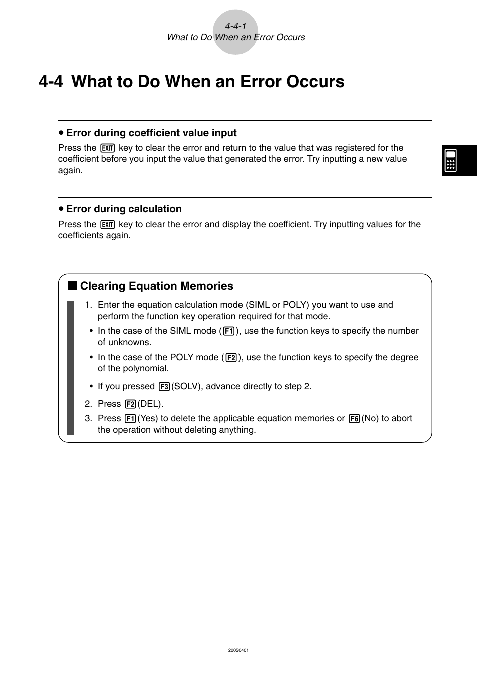 4 what to do when an error occurs, What to do when an error occurs -4-1, What to do when an error occurs | Casio fx-9860G SD User Manual | Page 170 / 596