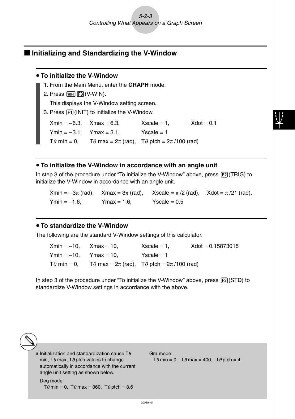 Kk initializing and standardizing the v-window | Casio fx-9860G SD User Manual | Page 182 / 596